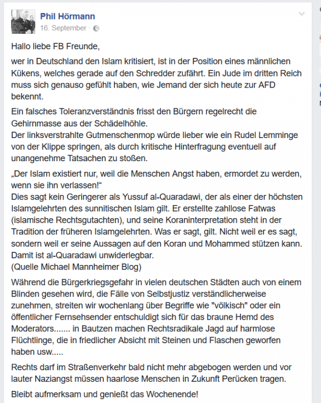 Facebookbeitrag vom 16.09.2016 von Philipp Hörmann.