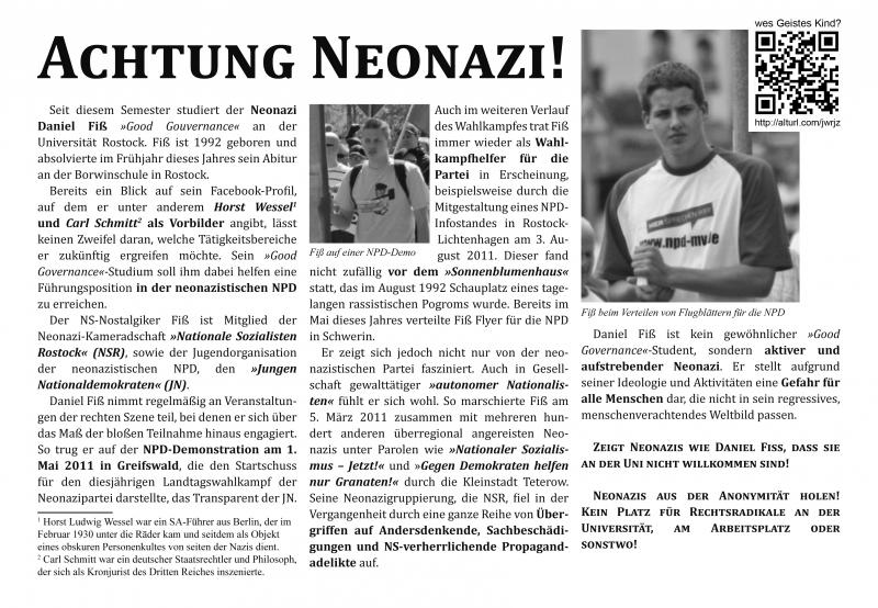 Outing-Flyer Neonazi Daniel Fiß Rostock