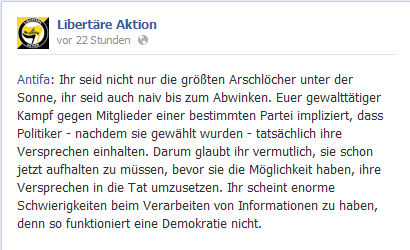 Libertäre Aktion hetzt gegen Antifas