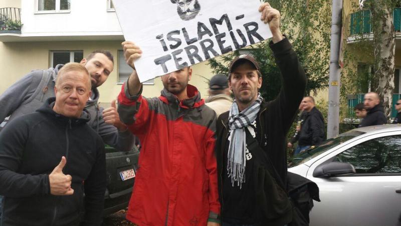 Uwe Mindrup aus Oldenburg während der „HoGeSa“-Demo in Köln