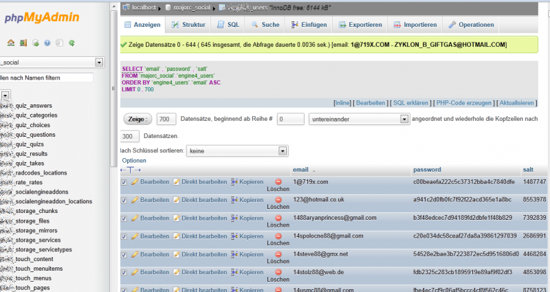 Dumping database