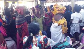 Passengers waiting for the ferry at the Banjul terminal