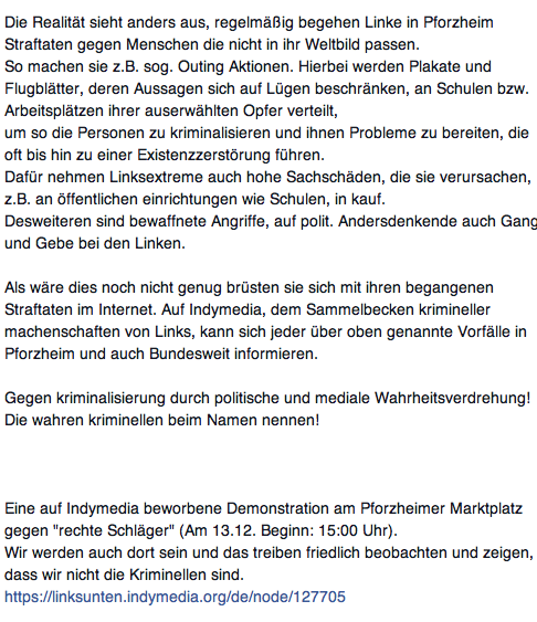 Facebookpost von "Die Recht Enzkreis"