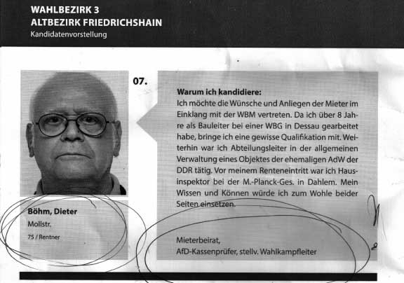 Dieter Böhm mit seiner Bewerbung für den Mieterrat