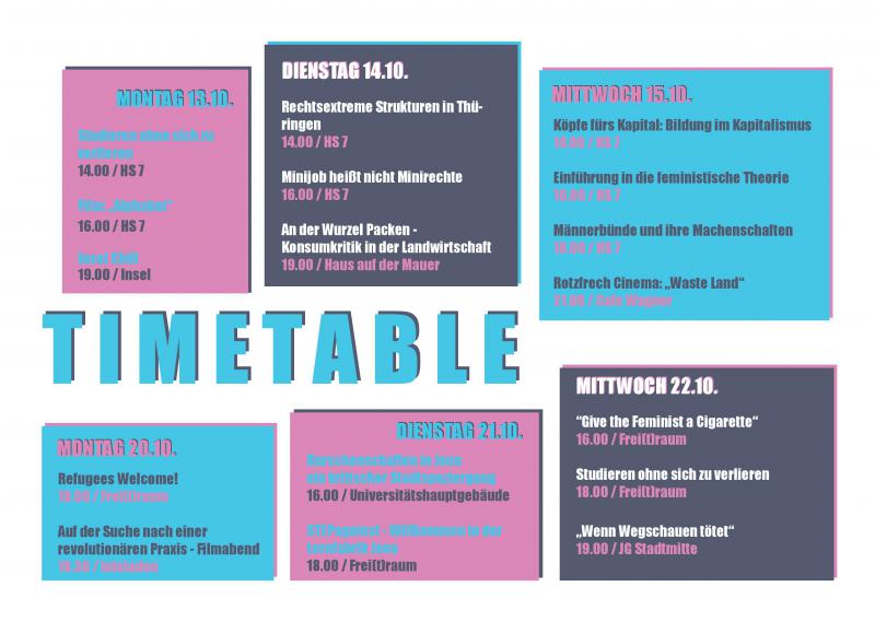 Timetable - Alternative Orientierungstage in Jena