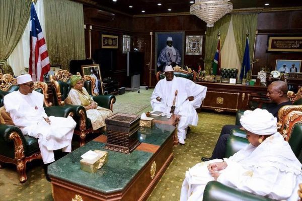 President Jammeh and his vice president with Presidents, Buhari, Sirleaf and Mahama