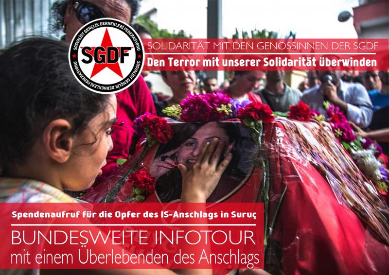 Flyer: Veranstaltung mit einem Überlebenden des Anschlags von Suruç