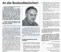 Axel Heinzmann: Aufruf an alle Russlanddeutschen in OstWestPanorama 2011