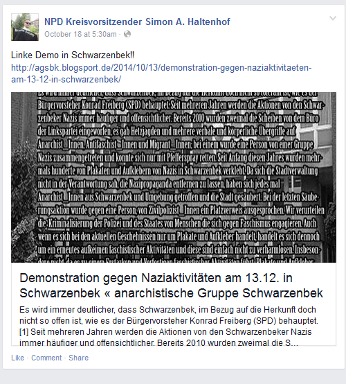 NPD-Kreisvorsitzender macht auf Demonstration in Schwarzenbek aufmerksam