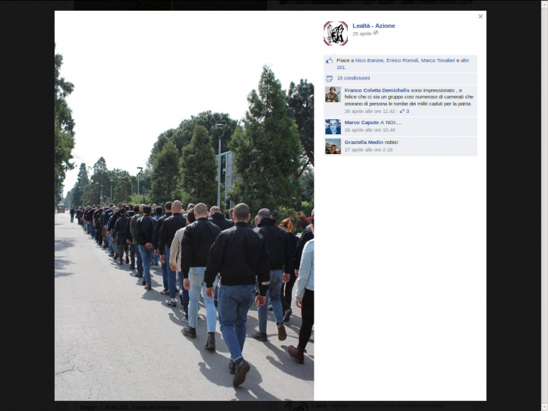 Screenshot von der Facebook - Site der Lealtà-Azione(Milano),25.04.2014