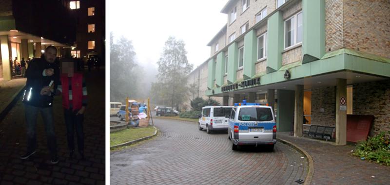 Vergleichsbild: Viktor Seibel bei der Arbeit und die Unterkunft im ehemaligen Krankenhaus