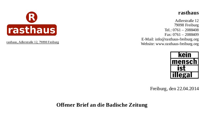 Rasthaus: offener Brief