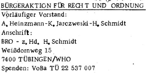 Bügeraktion für Recht und Ordnung, Vorstand 1979