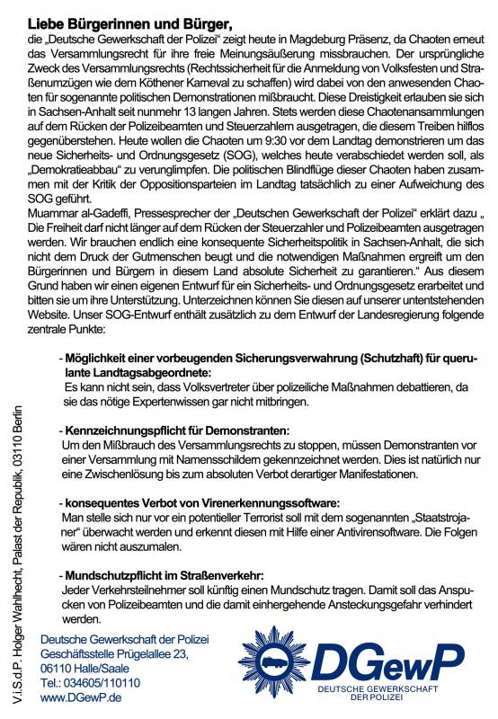 Flyer der Polizeigewerkschaft