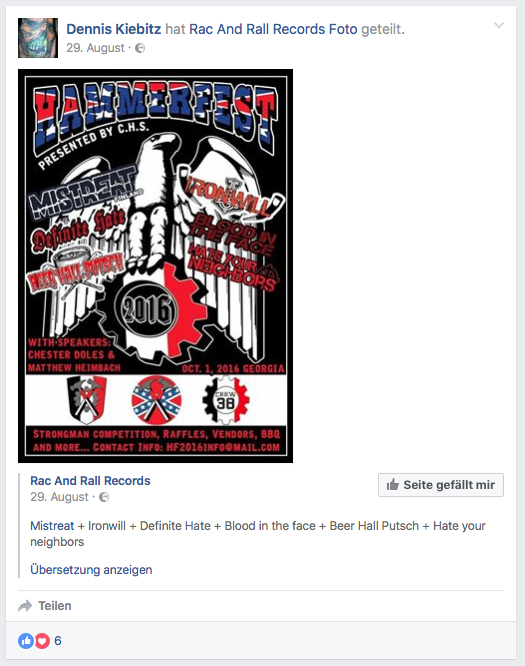 Dennis Kiebitz wirbt bei Facebook für das «Hammerfest« in den USA.