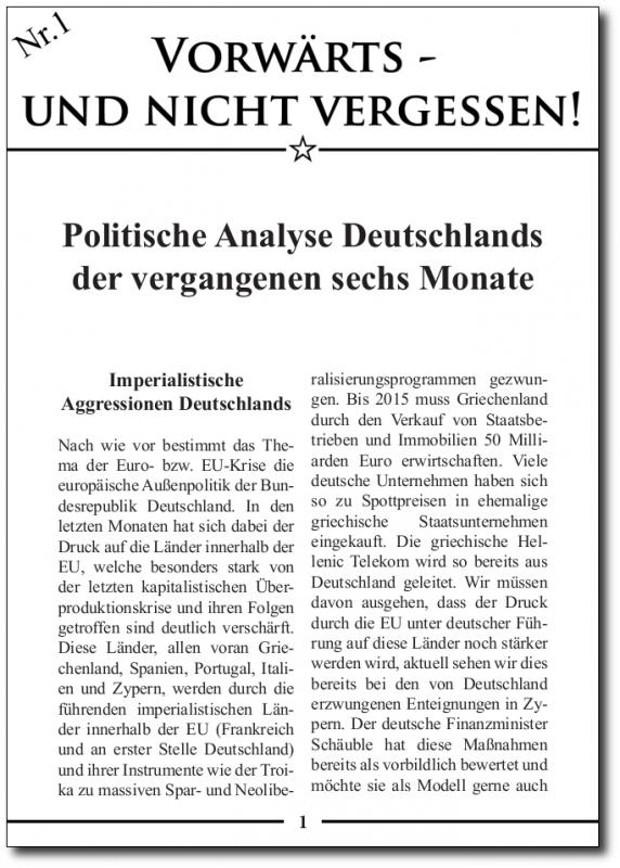  Vorwärts – und nicht vergessen! - Nr. 1 - Politische Analyse Deutschlands der vergangenen sechs Monate