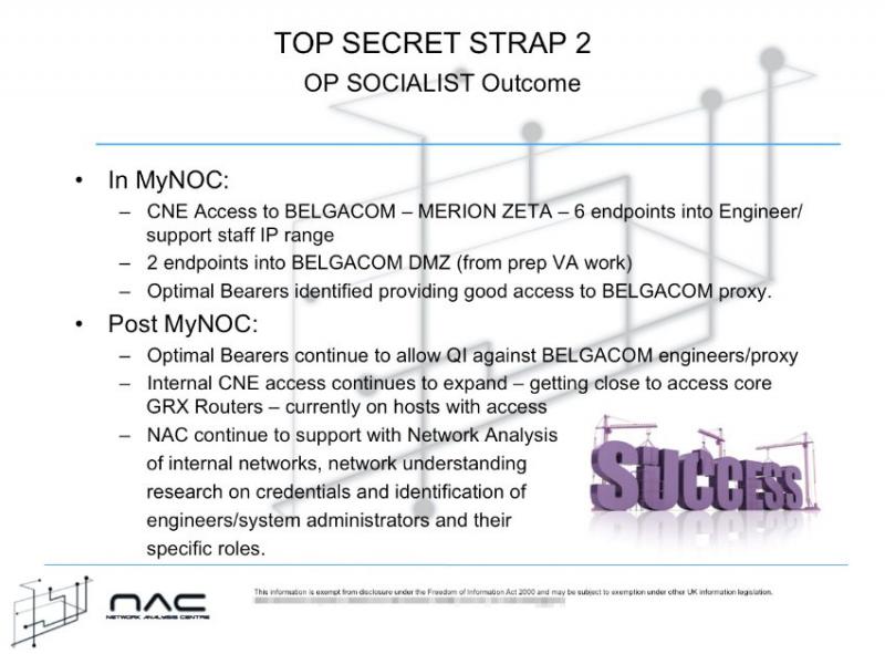 In dieser Folie wird der interne Codename für Belgacom genannt: "Merion Zeta" - die Operation wird als "Erfolg" gewertet.