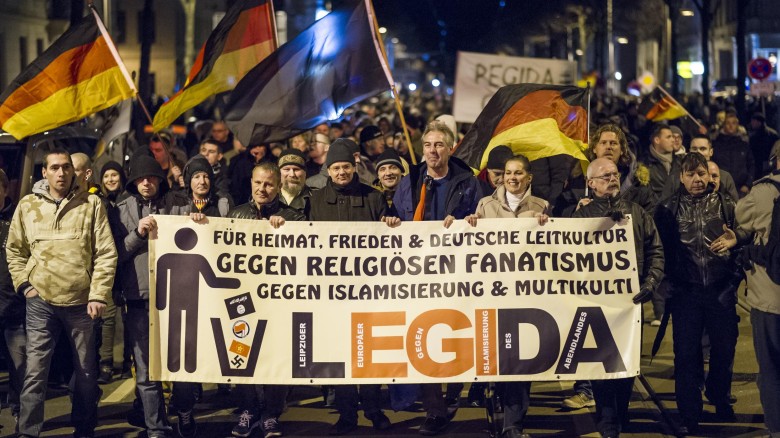 Legida-Marsch durch Leipzig: An der ersten Veranstaltung der Bewegung am 12. Januar nahmen knapp 5000 Personen teil. Nun haben die Organisatoren 40.000 angemeldet Foto: Getty Images