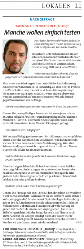 Interview iz3w, Der Sonntag, 14.11.2016, Seite 11