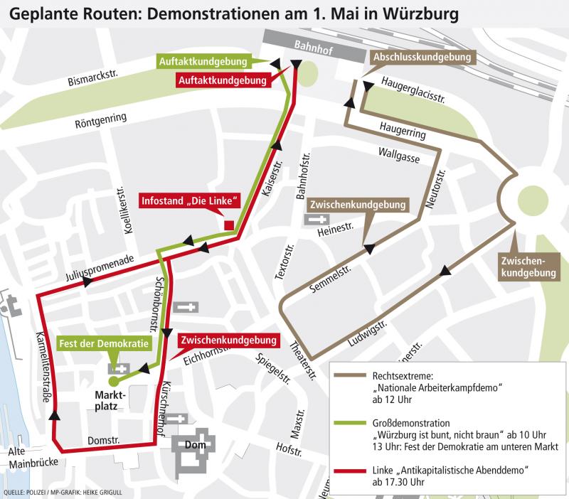 Demoroute & Naziroute 1. Mai in Würzburg
