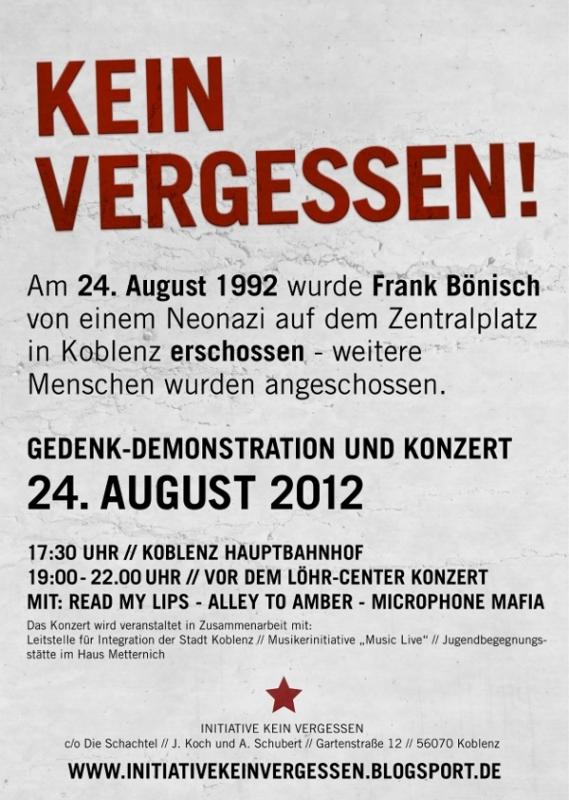 Initiative Kein Vergessen - Flyer Demo, 24.08.2012