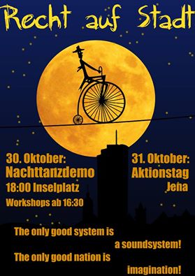 Plakat zur Recht auf Stadt Nachttanzdemo in Jena am 30.10.2014 um 18:00 auf dem Inselplatz