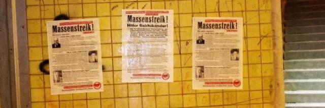 An den 78. Jahrestag des Mössinger Generalstreiks erinnerten Unbekannte in Mössingen mit einer Plakat-Aktion.