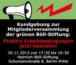 Kundgebung zur Mitgliederversammlung der grünen Böll-Stiftung