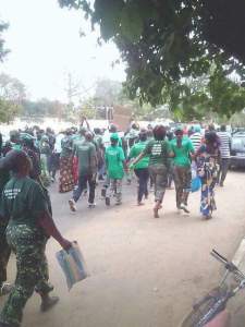 Mr Jammeh’s supporters marching in the streets of Banjul