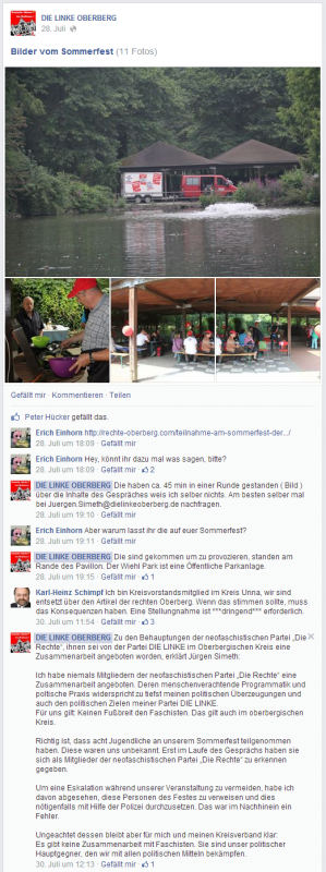 Diskussion auf der Facebook Seite der Linkspartei Oberberg.