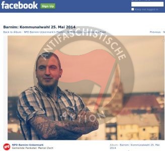 Screen­shot der Face­book-​Sei­te des NPD-​Kan­di­da­ten Mar­cel Zech aus Bran­den­burg