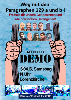 Demo Weg mit dem Paragraphen 129a und b! Am Samstag den 16.04  um 14 Uhr in Nürnberg an der Lorenzkirche